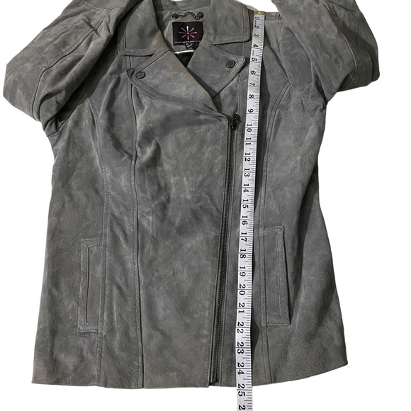 Isaac Mizrahi Live Women Gray 3/4 Zip 100% Suede Leather Moto Jacket Wrap Coat 4 - Picture 11 of 13